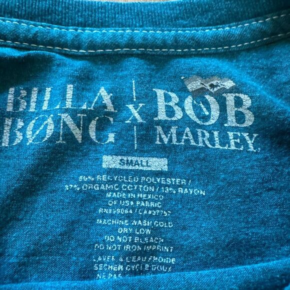 Billabong X Bob Marley Blue Green Shirt Size Small Surf Roots Rock Reggae Tee - Picture 3 of 5